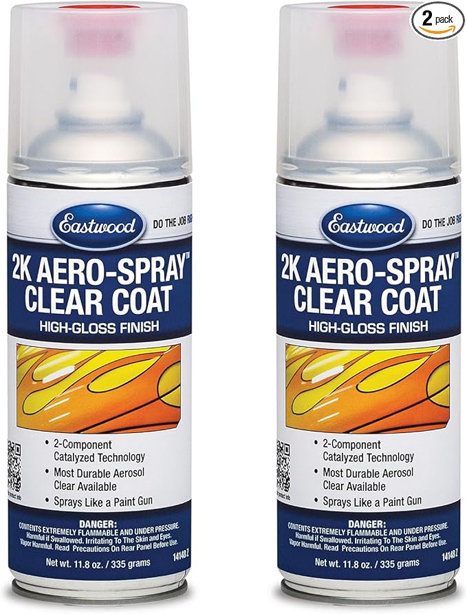 Eastwood 2k Aerosol Spray | Clear Coat Automotive Paint Aerosol Spray with Long-lasting and Durable Finish 11.8 Oz Can | Clear Coat | 2 Pack
