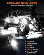White Rock Lights,LEDMIRCY R1 LED Rock Lights Kit with Toggle Switch Wiring Harness 16PCS Luces para Carro for Trucks ATV UTV Under Glow Light High Power IP68 Waterproof