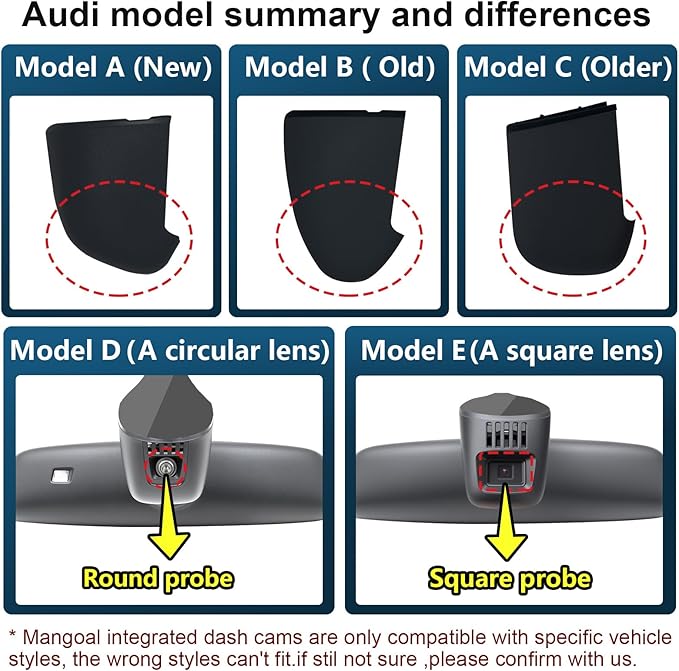 Mangoal 4K Dash Cam fit for Audi (Model A Gray) 2019-2026 A4 A6 Allroad A3 A5 Q5 S4 S6 Q7 A8 S8 TT A7 S5 Q3 S3 S7 RS3 RS5 RS6 e-tron, OEM Look, UHD 2160P Video, WiFi & App, GPS, 64GB Card