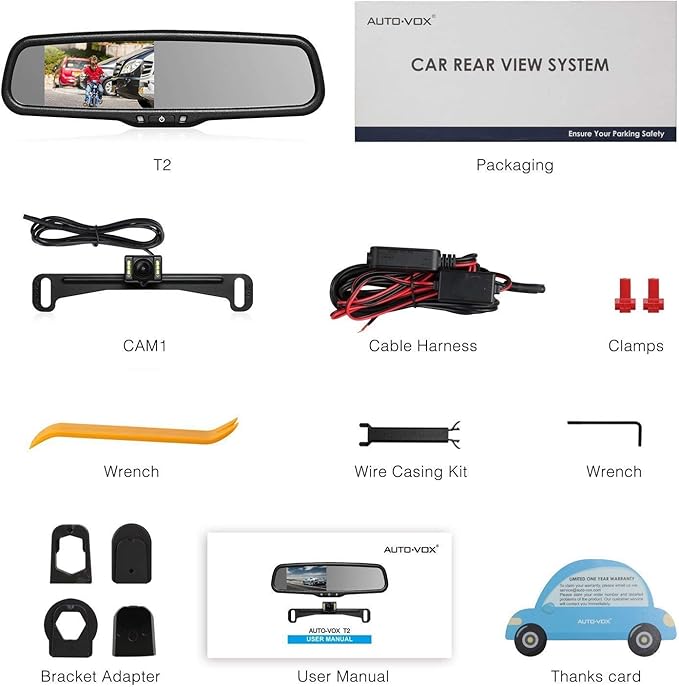 Rear View Mirror Camera with 4.3” Monitor: Super Night Vision OEM Rearview Mirror Backup Camera with IP 68 Waterproof Back Up Camera for Car, Rearview Mirror for Parking & Driving Safety AUTO-VOX T2