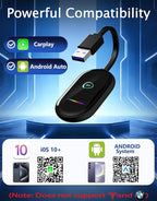 Wireless CarPlay & Android Auto Adapter – Fast & Stable Wireless Upgrade, Converts Wired CarPlay to Wireless, Plug & Play, No Delay, Compatible with iPhone 6+ & 800+ Cars (2016 & Newer)