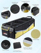 Oasser Trunk Organizer with Cooler Bag 95L, Bearing 110lb No Deformation, Collapsible with Multi Compartments, 20L Removable Insulated Bag, Foldable Lid, Non Slip Bottom, 2 Straps (Black&Yellow)