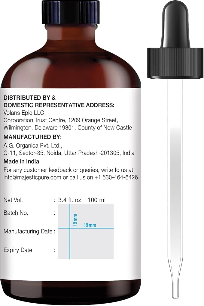 Majestic Pure Essential Oil with Glass Dropper - 100% Pure and Natural - Essential Oils for Diffuser, Aromatherapy, Soap and Candle Making, Frankincense Essential Oil, Frankincense Oil, 3.4 Fl Oz