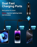 iPhone 16e 17e Car Charger USB C, 60W Dual PD Super Fast Charging Car Adapter with Coiled USB-C Cable for Apple 17/16 Pro Max/16 Pro/15 Plus/15Pro, iPad mini/Air/Pro 11 inch, Type C cargador para Car