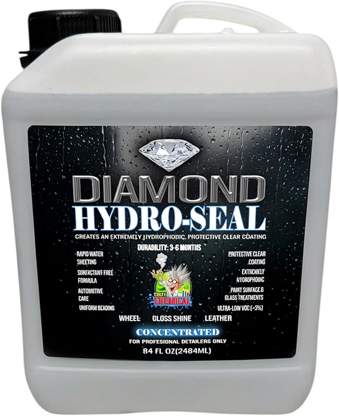 Diamond Hydro-Seal Ceramic Coating Concentrate (Makes 84 fl oz) – Professional Hydrophobic Paint Protection & High Gloss Shine – 6-Month SiO2 Water Repellent for Cars, Glass & Leather