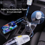 OHLPRO Retractable Car Charger Cigarette Lighter Adapter, 168W 5 in 1 Fast Phone Charging Built-in Replaceable Fuse, Socket Splitter with USB C and USB i Cord, Fit for Phone iPad Galaxy GPS, Black