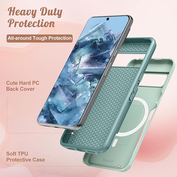 for Google Pixel 8 Case 6.2 Inch - Compatible with MagSafe Women Girls Cute Magnetic Protective Cover Cool Kawaii Girly Cat Heavy Duty Shockproof Design for Google Pixel 8 Phone Cases