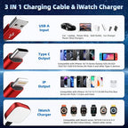 MPATIBY Multi Charging Cable for iWatch Charger, 3 in 1 Charging Cable USB Multiple Charger Cord for iWatch Ultra/SE/10-1, iPhone17-8, iPad, Android, Car, Cruise Essentials - 3Pcs 5FT