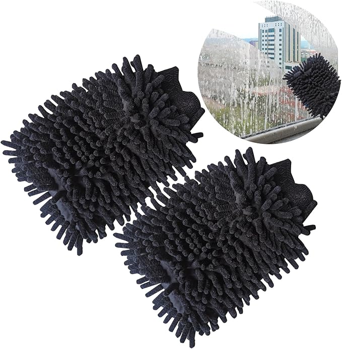 1 Pack 2 Black Car Wash Mitt Microfiber, Deluxe Scratch Free Microfiber Wash Mitt,9 Inches X 5.5 Inches Car Washing Care Cleaning Kit.