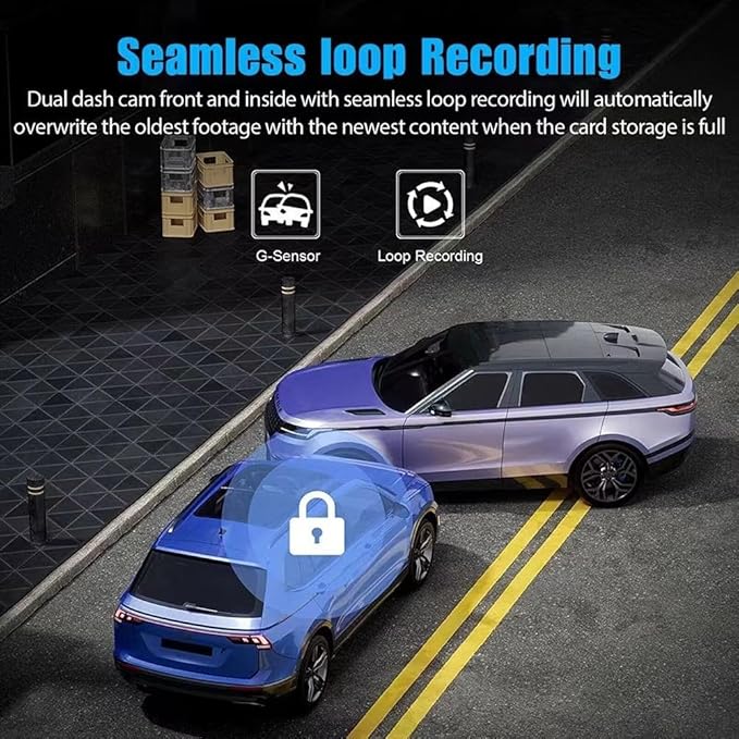Dash Camera for Car Security Camera Dashcam Front and Rear Inside with WDR, Night Vision, G-Sensor Auto Lock, Loop Recording
