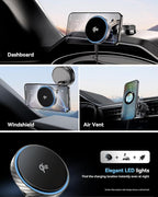 Q2 15W for Magsafe Car Mount Charger, [78+LBS Stronger Vacuum Suction] 360° Adjustable & Fast Charging Magnetic Phone Holder for Vent/Dashboard/Windshield/All Car Surface
