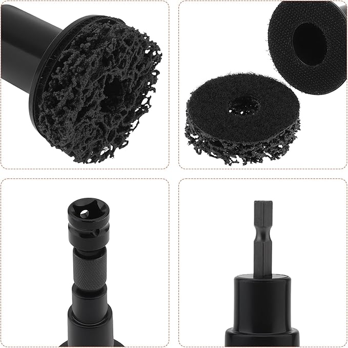 Wheel Hub Resurfacing Kit, Brake Hub Cleaning Tool with 10 Pads, Wheel Stud and Hub Cleaner Fits Power Drill or 1/2" Impact Driven Wrenches, Quick Rust Removal for Lug Studs and Rotors (Plastic Black)