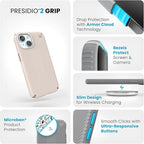 Speck Presidio2 Grip iPhone 15 Case - 6.1 inch - Compatible with iPhone 14 & 13 - Bleached Bone/Heirloom Gold/Hazel Brown