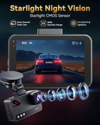 4K+4K Dash Cam Front and Rear, Free 128GB Card Included, 5.8GHz WiFi Dash Camera for Cars, Built-in GPS, G-Sensor, 170°Wide Angle, 3" IPS Screen, 24H Parking Mode, Support 512GB Max