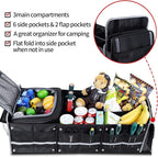 Car Trunk Organizer with Cooler Bag, Collapsible Multi-Compartment Car Organizer for SUV, Truck, Durable Car Storage Organizer for Groceries, Camping, Christmas Gifts (Black)