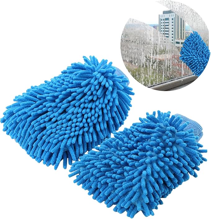 1 Pack 2 Blue Car Wash Mitt Microfiber, Deluxe Scratch Free Microfiber Wash Mitt ,9 Inches X 5.5 Inches Car Washing Care Cleaning Kit.
