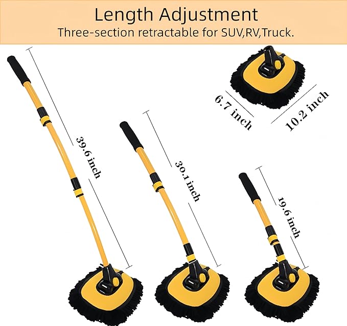 Car Wash Brush with Long Handle, 15°Curved Car Cleaning Brush with Extension Pole Scratch Free, Microfiber Exterior Cleaning Mop Mitt for Washing Roof Truck Camper SUV (3)