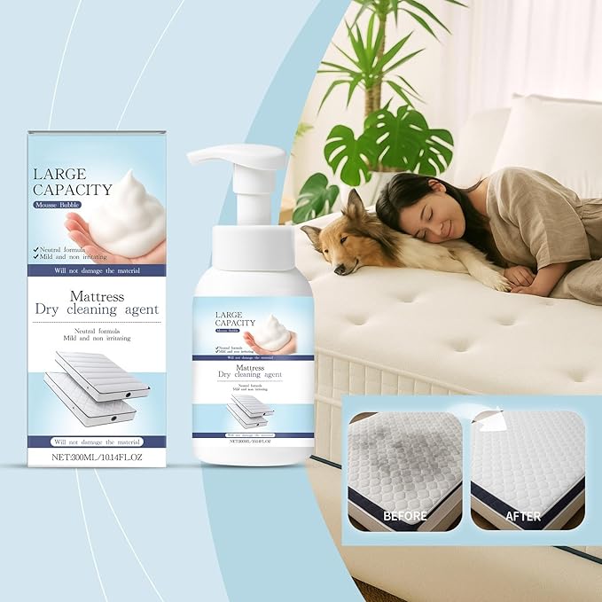Powerful Mattress Dry Cleaning Foam, Mattress Cleaner and Stain Remover, No-Scrub Fabric Spot Remover for Yellow Stain, Blood, Wine, Coffee & Cosmetics on Mattress, Couch, Clothes, Car Seat& Rugs (2)
