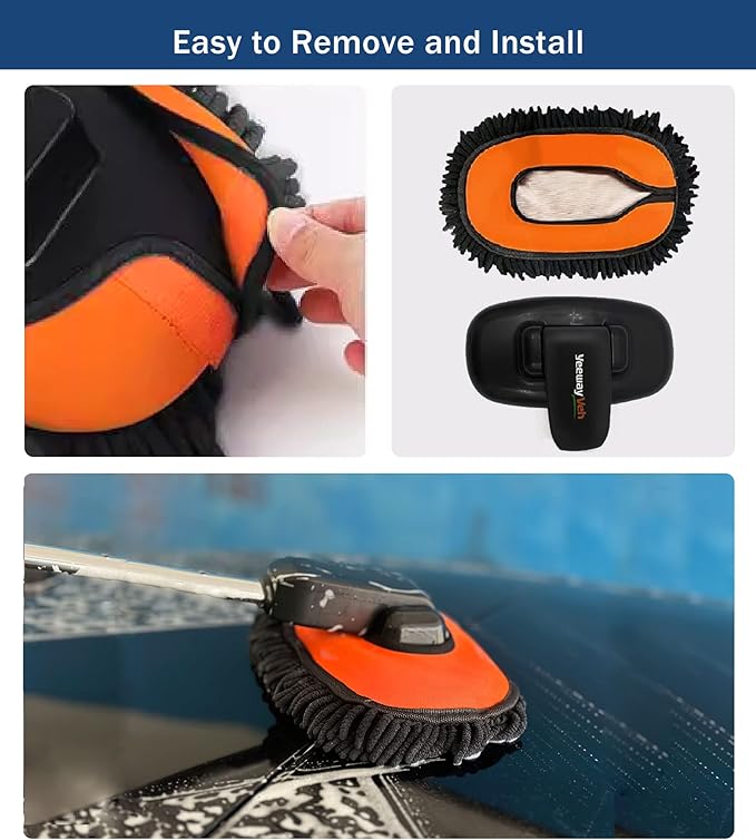 YeewayVeh Car Wash Brush Replacement Cover, Soft Microfiber Car Wash Mop Head Compatible with 55" Long Handle Car Wash Brush and 15° Curved Pole Car Wash Mop, Orange