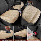 BEITK 2 Pack Leather Front Car Seat Cover Bottom Car Seat, Universal Anti-Slip Driver Car Seat Protectors with Storage Pocket, Waterproof Bottom Auto Seat Cushion Pad Mat for Most Vehicles(Beige)