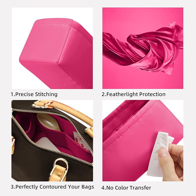 DGAZ Silk Purse Organizer Insert Fits LV Speedy 16/20/25/30/35/40/45 bags，Silky Smooth Bag Organizer，Luxury Handbag & Tote Shaper(Rose pourpre,SP20)