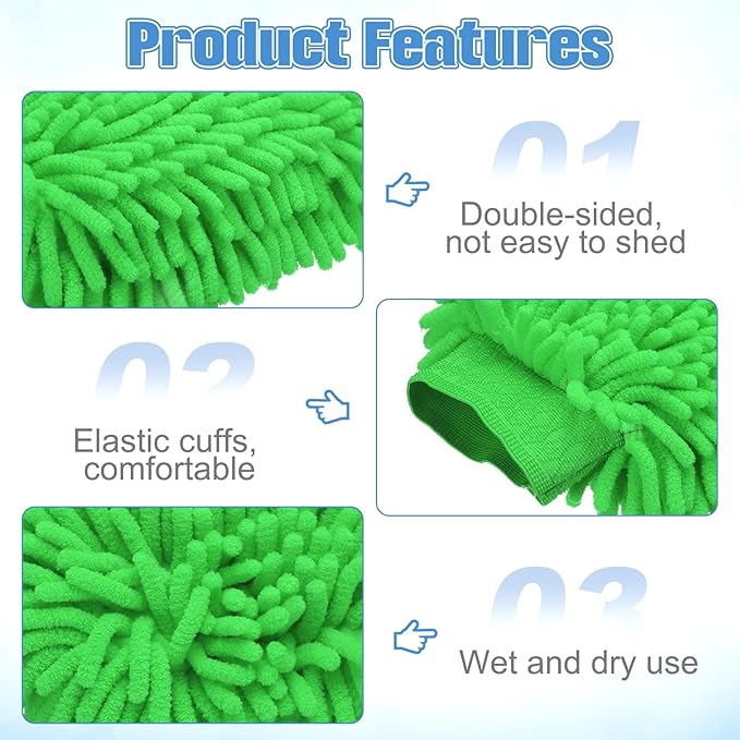 HARFINGTON 5pcs Chenille Microfiber Car Wash Mitts 9" x 5.5" Scratch Free Wash Gloves Absorbent Double Sided Plush Cleaning Drying Mitts for Car Washing Home Clean 5 Colors Mitt