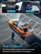 3 Channel 4K Dash Cam Front and Rear Inside, Built-in 5G WiFi,4K+1080P+1080P Dash Camera with 64GB Card,3.16” IPS Screen,Loop Recording, G-Sensor, 24H Parking Monitor, Night Vision(Rose Gold)