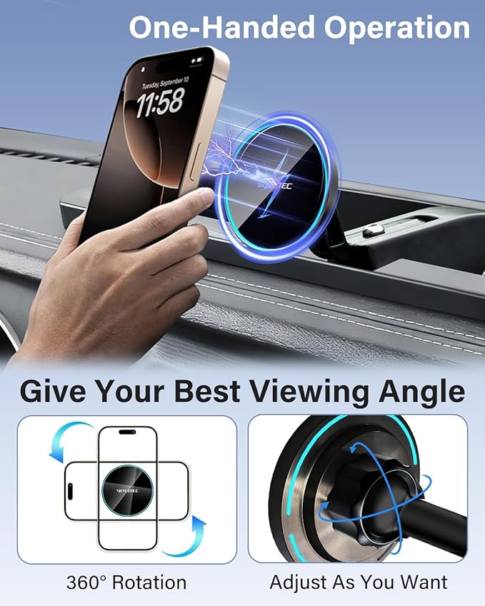 Wireless Phone Holder for Jeep Wrangler JL JLU/Gladiator JT 2024 2025 Accessories Car Magnetic Phone Mount Compatible with MagSafe, Magnets Charger Dashboard Mount Dash Tray (2024+ 4X4, Not for 4XE)