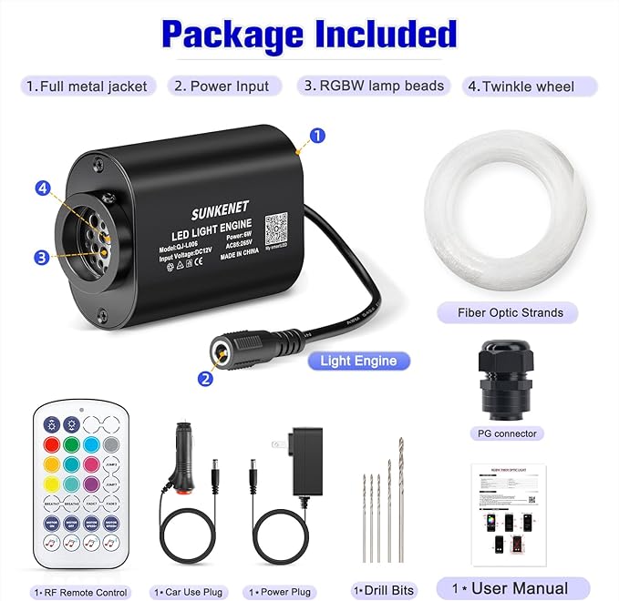 6W Mini Size Twinkle 550pcs*0.03in*9.8ft Starlight Headliner Kit, Star Lights for Car with Bluetooth APP/28key Remote Control/Music Effect, RGBW Fiber Optic Lights for Home Ceiling