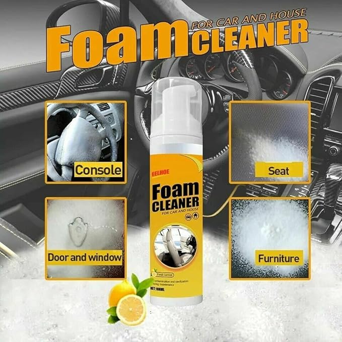 Multi Purpose Foam Cleaner for Car and House Lemon Flavor,All-Purpose Household Cleaners Concentrate,Strong Decontamination,Anti-Aging Cleansing Automotive Spray (150ml)