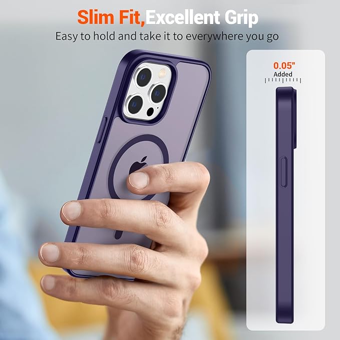 SUPFINE Magnetic for iPhone 12 Pro Max Case with Screen Protector (Compatible with MagSafe) (Military Grade Drop Protection) Translucent Matte Shockproof with Anti-Fingerprint Phone Cover,Dark Purple