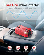 BESTEK Pure Sine Wave Power Inverter - 300W Car Plug in Charger Outlet DC 12V to 110V AC - Cigarette Lighter Adapter 4.8A Dual USB Fast Charging Ports for Laptop - Aluminum Housing - Red