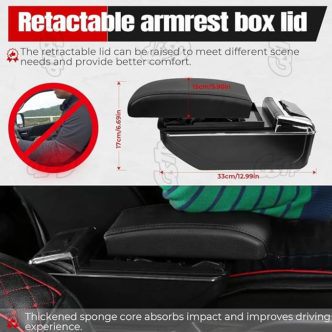 Center Console Armrest Compatible with Mini Cooper Coupe R50 R52 R53 R56 R57 R58 F55 F56 F57 Countryman with 7 USB Port Cup Holder Double Layer Organizer Storage Box (All Black)