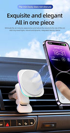 Car Phone Mount – 15W Magnetic Wireless Charger for 12-15 Series, Reliable and Efficient Wireless Charging Phone Holder (White with RGB Light)