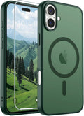SUPFINE Magnetic for iPhone 16 Plus Case (Compatible with MagSafe) (Military Grade Drop Protection) Slim Translucent Matte Shockproof with Anti-Fingerprint Phone Case,Forest Green