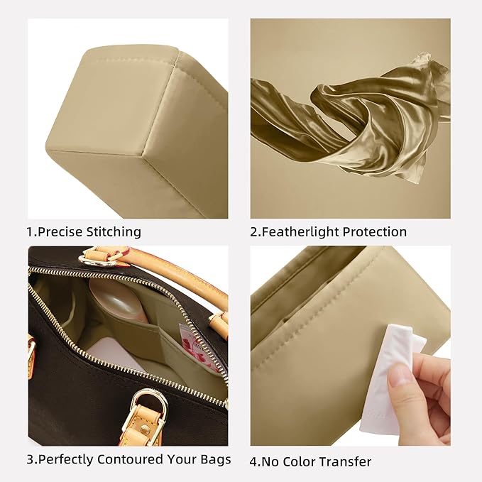 DGAZ Silk Purse Organizer Insert Fits LV Speedy 16/20/25/30/35/40/45 bags，Silky Smooth Bag Organizer，Luxury Handbag & Tote Shaper(S2 trench,SP35)