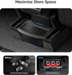 Wigoo 2026 Upgrade Tesla Model Y Juniper Accessories Rear Center Console Organizer [Partitioned Storage & Stable Installation] Backseat Storage Box for Tesla Model Y Juniper 2025~2026