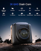2K Dash Cam with 32 GB Card, 1.5'' IPS Screen, External GPS, WiFi Dash Camera for Cars, Front Dashcams for Cars with APP, WDR, Night Vision, 24 Hours Parking Monitor, G-Sensor, Loop Recording