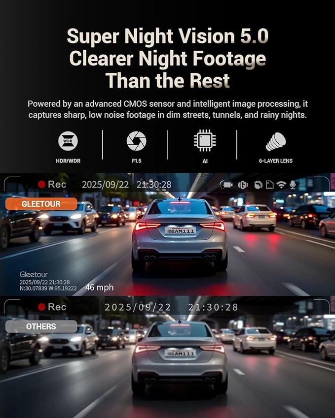 Dash Cam Front and Rear, 4K HDR Dash Camera for Cars, 3" IPS Screen Dash Cam Built-in GPS with 5.8G WiFi UHD Night Vision Free 64G Card, Parking Monitor, G-Sensor