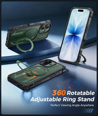 FNTCASE for iPhone 17 Phone Case: [360 Spin Magnetic Ring Kickstand] [Compatible for MagSafe] [Screen Protector] Heavy Duty Military Grade Protection Protective Phone Case with Stand Green
