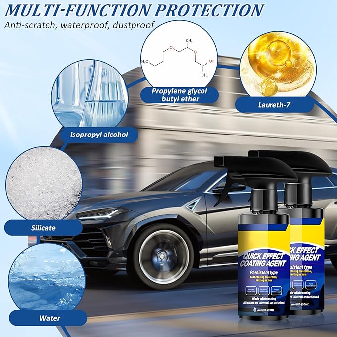 2Pcs Car Nano Coating Spray,Quick Effect Coating Agent for Car, Upgrade Advanced Car Quick-acting Coating Agent Spray, Coat Car Wax for Scratch Repair, Oil Film Removal, Long-Lasting Hydrophobic Coat
