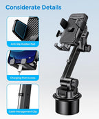 Cup Phone Mount for Car, Cup Holder,Universal Cup Phone Cradle Holder with Long and Adjustable Neck, Fits iPhone/Samsung/Motorola/Google/LG/TCL & 4.0-7.0 Inch Smartphones