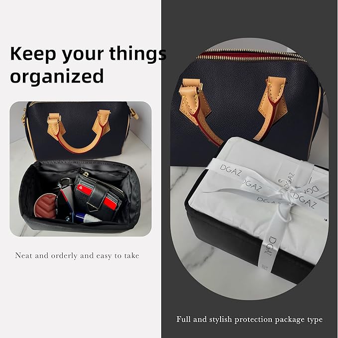 DGAZ Silk Purse Organizer Insert Fits LV Speedy 16/20/25/30/35/45 bags，Silky Smooth Bag Organizer，Luxury Handbag & Tote Shaper（Black，SP30）
