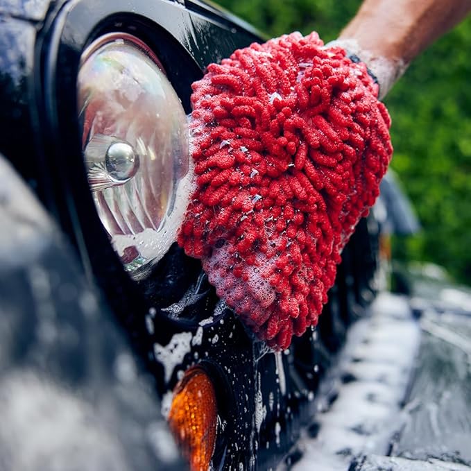 Stoner Car Care 95300 Premium Microfiber Knobby Car Wash Mitt Scratch Free Lint Free, Red