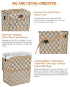 Pritent Car Trash Can with Lid, Cute Leakproof Car Trash Garbage Bag Hanging Vehicle Trash Bin Small Portable Automotive Garbage Cans Organizer for Back/Front Seat(Trapezoid,Khaki Checkered)