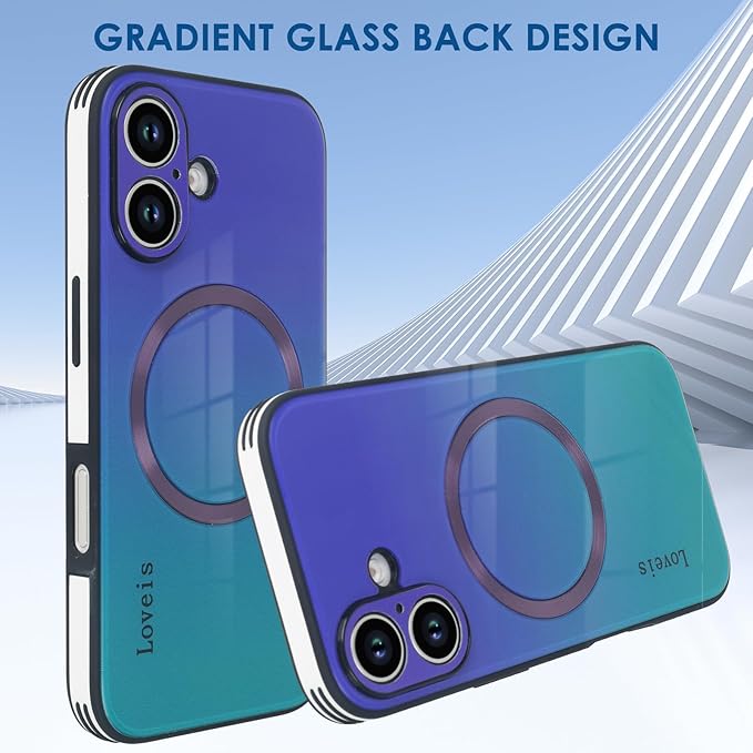 Guppy Compatible with iPhone 16 Plus Case Magnetic, with Full Camera Lens Protector [Compatible with MagSafe] Scratch Resistant Gradient Glass Back Cover Phone Case-Purple