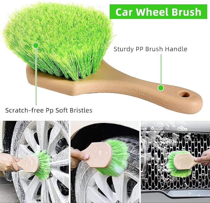 62" Car Wash Brush with Long Handle Chenille Microfiber Car Wash Mop Mitt, Wheel Brush, Windshield Window Squeegee, Car Duster Microfiber Towel, Gloves, Drill Brush, for Cleaning Cars RV Truck Boat