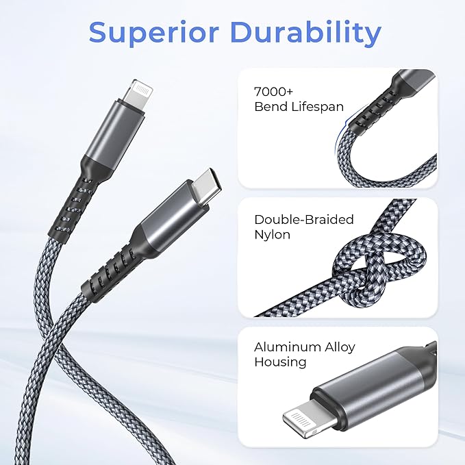 Basesailor USB C to Lightning Charger Cable 6.6ft with USB A Adapter,Power Delivery PD Fast Charging Cord for iPhone 11 12 13 14 10 Mini Pro Max,SE,i11,i12,i13 Phone,Airpods