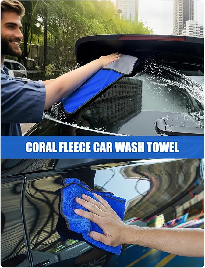 15°Curved Car Wash Brush with Long Handle Kit, 55-Inch 4-Section Extendable Pole with Replacement Head, Chenille Mitt, Tire & Wheel Hub Brushes, Towel, Storage Bag for Car, RV, Truck [Scratch Free]