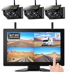 ZEROXCLUB 3 Magnetic Solar Wireless Backup Camera HD1080P Loop Recording 10.1 Inch Touchscreen Monitor, Quad RV Rearview Backup Cameras Wireless System for RV Trailer Tractor Truck, BL103